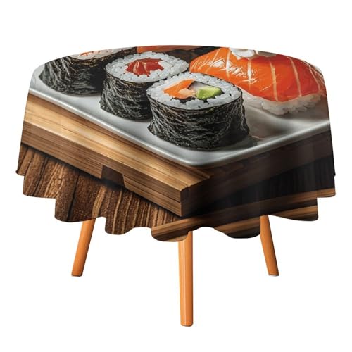 HJKBCV Tischdecke, wasserdicht, 300D-Polyester, japanisches Sushi, schwarze Tischdecke für Küche, knitterfrei, Tischdecken für Esstisch, für den Außenbereich von HJKBCV