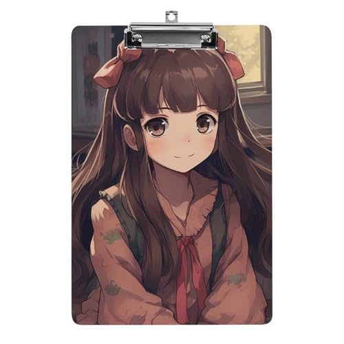 Kleine Frau im Anime-Acryl-Klemmbrett mit flachem Profil-Clip zum Aufhängen, personalisierte Klemmbretter, entworfen für Büro und Feld, Standard-A4, Briefgröße 21,6 x 31,8 cm von HJKBCV