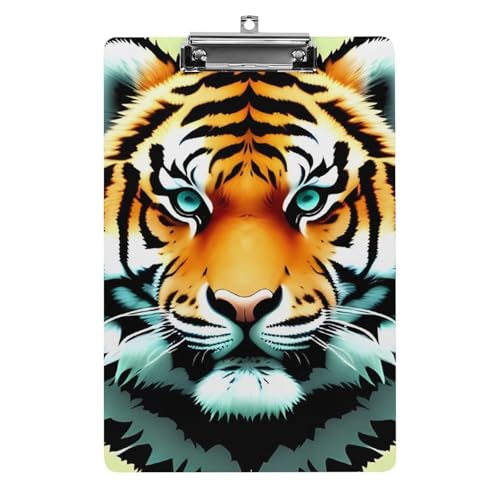 Little Fat Tiger Head Acryl-Klemmbretter mit flachem Profil-Clip zum Aufhängen, personalisierte Klemmbretter, entworfen für Büro und Feld, Standard-A4, Briefgröße 21,6 x 31,8 cm von HJKBCV