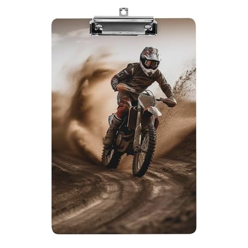 Motocross-Klemmbretter aus Acryl mit flachem Profil-Clip zum Aufhängen, personalisierte Klemmbretter für Büro und Feld, Standard-A4, Briefgröße 21,6 x 31,8 cm von HJKBCV