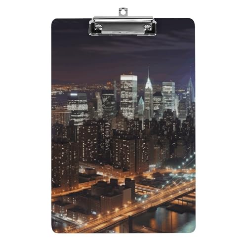 New York Night Acryl-Klemmbretter mit flachem Profil-Clip zum Aufhängen, personalisierte Klemmbretter, entworfen für Büro und Feld, Standard-A4, Briefgröße 21,6 x 31,8 cm von HJKBCV