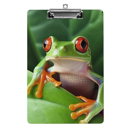 Niedliche Frosch-Klemmbretter aus Acryl mit flachem Profil-Clip zum Aufhängen, personalisierte Klemmbretter für Büro und Feld, Standard-A4, Briefgröße 21,6 x 31,8 cm von HJKBCV