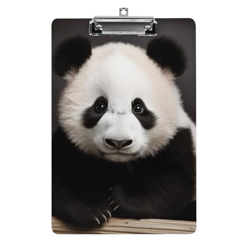 Niedliche schwarz-weiße Panda-Acryl-Klemmbretter mit flachem Profil-Clip zum Aufhängen, personalisierte Klemmbretter, entworfen für Büro und Feld, Standard-A4, Briefgröße 21,6 x 31,8 cm von HJKBCV