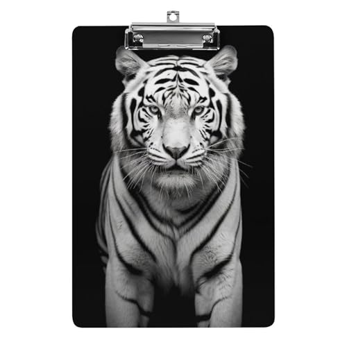 Schwarze und weiße Tiger-Klemmbretter aus Acryl mit flachem Profil-Clip zum Aufhängen, personalisierte Klemmbretter für Büro und Feld, Standard-A4, Briefgröße 21,6 x 31,8 cm von HJKBCV