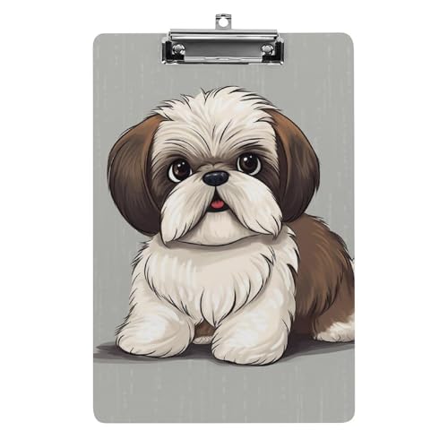 Shih Tzu Hunde-Klemmbretter aus Acryl mit flachem Profil-Clip zum Aufhängen, personalisierte Klemmbretter, entworfen für Büro und Feld, Standard-A4, Briefgröße 21,6 x 31,8 cm von HJKBCV