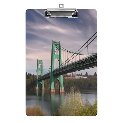 St Johns Bridge Acryl-Klemmbretter mit flachem Profil-Clip zum Aufhängen, personalisierte Klemmbretter, entworfen für Büro und Feld, Standard-A4, Briefgröße 21,6 x 31,8 cm von HJKBCV