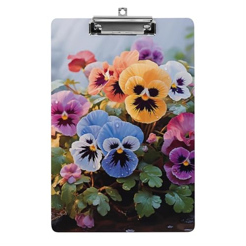 Stiefmütterchen-Blumen-Klemmbretter aus Acryl mit flachem Profil-Clip zum Aufhängen, personalisierte Klemmbretter für Büro und Feld, Standard-A4, Briefgröße 21,6 x 31,8 cm von HJKBCV