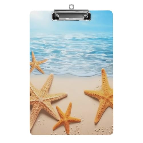 Summer Seestern Acryl-Klemmbretter mit flachem Profil-Clip zum Aufhängen, personalisierte Klemmbretter für Büro und Feld, Standard-A4, Briefgröße 21,6 x 31,8 cm von HJKBCV