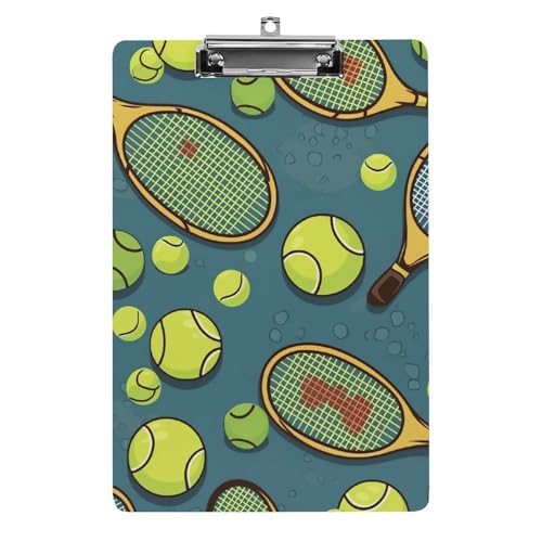 Tennisschläger und Tennisbälle, Acryl-Klemmbretter mit flachem Profil-Clip, hängbares Klemmbrett, personalisierte Klemmbretter, entworfen für Büro und Feld, Standard-A4, Briefgröße 21,6 x 31,8 cm von HJKBCV