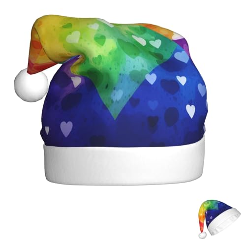 Weihnachtsmütze für Männer und Frauen, Plüsch-Weihnachtsmütze, Regenbogenfarben, Herz, Weihnachtsmannmützen für Party, Urlaub von HJKBCV