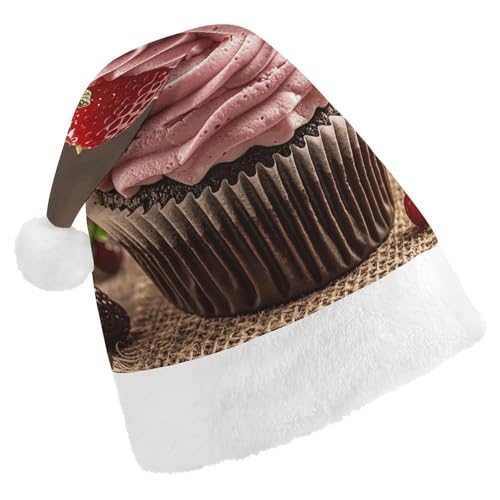 Weihnachtsmütze für Männer und Frauen, Plüsch-Weihnachtsmütze, köstliche Cupcakes, Weihnachtsmannmützen für Party, Urlaub von HJKBCV