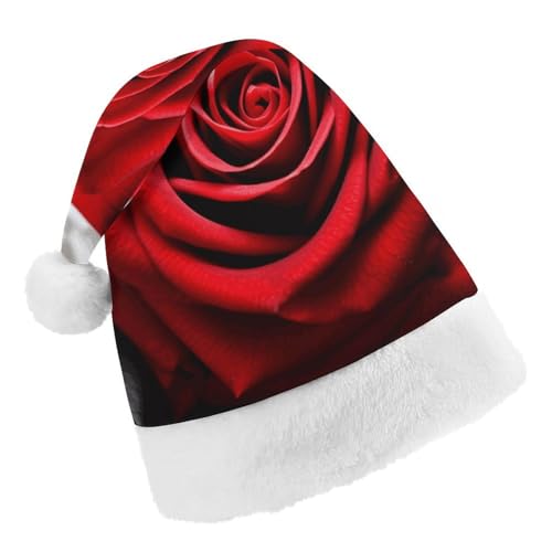 Weihnachtsmütze für Männer und Frauen, Plüsch-Weihnachtsmütze, schwarz-weiße und rote Rosen, Weihnachtsmannmützen für Party, Urlaub von HJKBCV