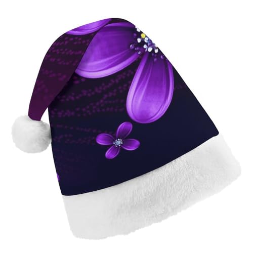 Weihnachtsmütze für Männer und Frauen, Plüschmütze, violette Blume, Weihnachtsmannmützen für Party, Urlaub von HJKBCV