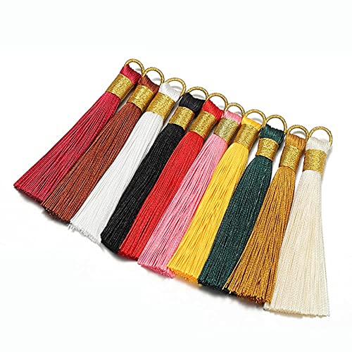 10pcs 8cm Bunte Seidenquaste mit Kappen Dekorative Quaste Anhänger Ohrringe für DIY Schmuck Herstellung Hangling Zubehör-Mixed Farbe von HJKHJK