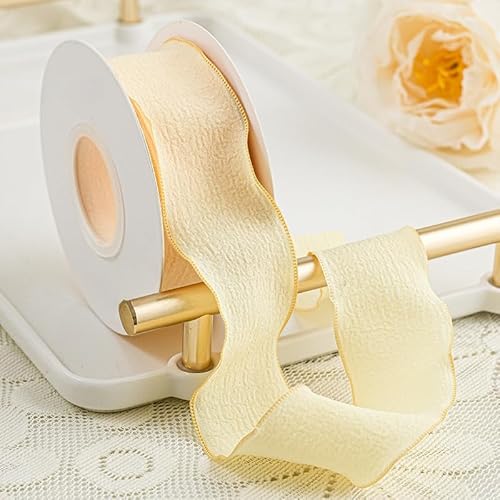 HJKTGB 2 Rollen 4 cm x 10 Yard Lotusblatt-Chiffonband für Hochzeitseinladungen, Brautseidenbänder für Geschenk-/Blumenverpackungen von HJKTGB