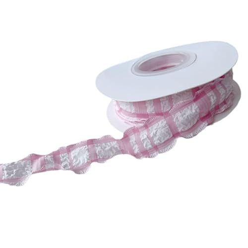 HJKTGB 3/5 Rolle 10 Yards Rüschen Kariertes Gazeband, Chiffonband für Hochzeitseinladungen, Brautseidenband für Geschenke, Blumenverpackung, Kuchendekoration von HJKTGB