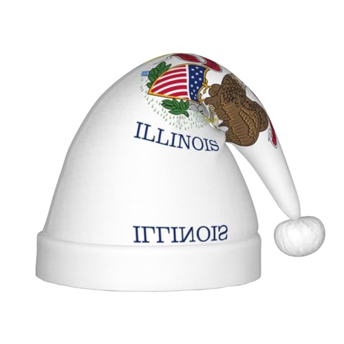 HJLUUFT Illinois State Flag Print Christmas Santa Hat Xmas Holiday Hat for Kids for Xmas Party Decor Supplies von HJLUUFT