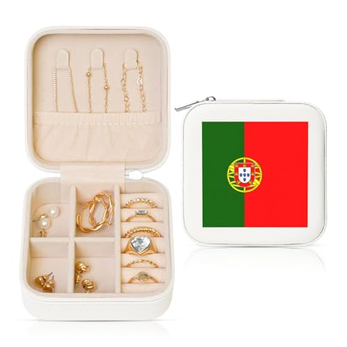 HJLUUFT Premium-Reise-Schmuckschatulle mit portugiesischer Flagge, robuster Reise-Schmuckkoffer und Verlobungsring-Box von HJLUUFT