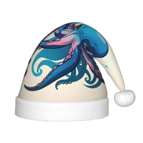 HJLUUFT Weihnachtsmütze mit Oktopus-Aufdruck, Blau und Violett, Weihnachtsmannmütze für Kinder, für Weihnachten, Party, Dekorzubehör von HJLUUFT