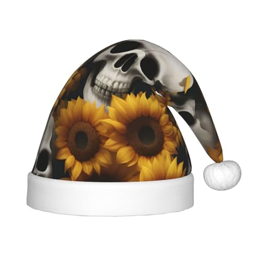 HJLUUFT Weihnachtsmütze mit Sonnenblumen-Motiv und Totenkopf-Aufdruck, Weihnachtsmütze für Kinder, für Weihnachten, Party, Dekoration von HJLUUFT