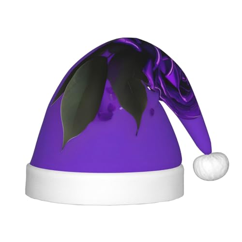 HJLUUFT Weihnachtsmütze mit violettem Rosenaufdruck, Weihnachtsmütze für Kinder, für Weihnachten, Party, Dekoration von HJLUUFT