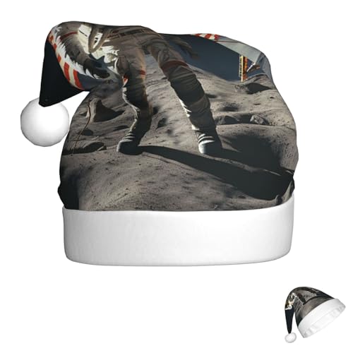 Weihnachtsmütze, Weihnachtsmannmütze, Astronaut, Landung auf dem Mond, Weihnachtsmütze für Erwachsene, Unisex, Weihnachtsmütze für Silvester, Party, Kopfbedeckung von HJRT