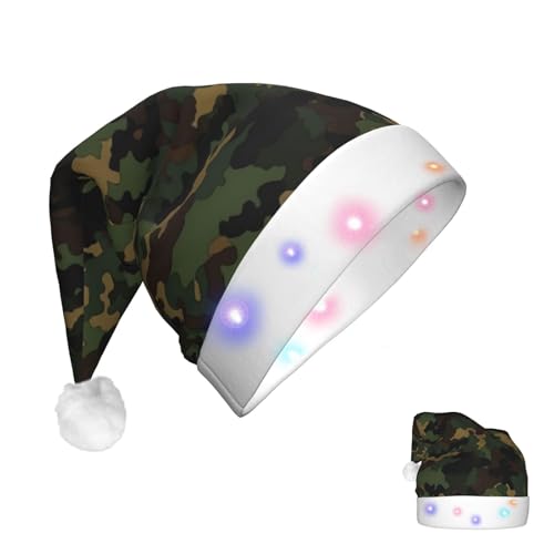 Weihnachtsmütze mit LED-Licht, Weihnachtsmannmütze für Erwachsene, Plüsch, Camouflage-Muster, Unisex, Urlaubsmütze für Neujahrsparty von HJRT