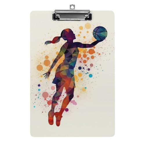 Acryl-Klemmbrett, lustiges Design, Basketball-Muster, Klemmbrett, 21,6 x 30,5 cm, Papierformat mit niedrigem Profil, niedliche hängende Klemmbretter für Arbeit und Bürobedarf von HJUQNGF