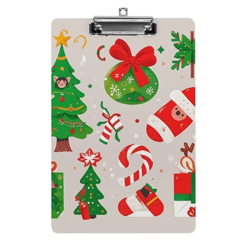 Acryl-Klemmbrett, lustiges Design, Cartoon-Weihnachtselemente, Klemmbrett, 21,6 x 30,5 cm, Papierformat mit niedrigem Profil, niedliche hängende Klemmbretter für Arbeit und Bürobedarf von HJUQNGF