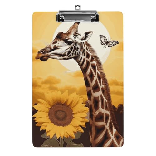 Acryl-Klemmbrett, lustiges Design, Giraffen- und Sonnenblumen-Clipboard, 21,6 x 30,5 cm, Papierformat mit niedrigem Profil, niedliche hängende Klemmbretter für Arbeit und Bürobedarf von HJUQNGF