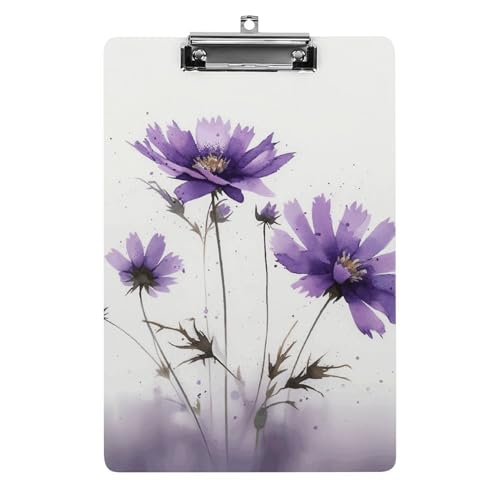 Acryl-Klemmbrett, lustiges Design, handgezeichnete, violette Blumen, Klemmbrett, 21,6 x 30,5 cm, Papierformat mit niedrigem Profil, niedliche hängende Klemmbretter für Arbeit und Bürobedarf von HJUQNGF