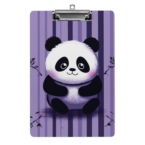 Acryl-Klemmbrett, lustiges Design, violett, gestreift, Panda-Clipboard, 21,6 x 30,5 cm, Papierformat mit flachem Profil, niedliche hängende Klemmbretter für Arbeit und Bürobedarf von HJUQNGF