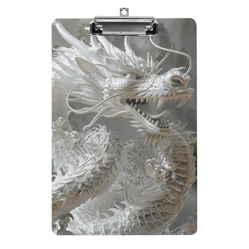 Acryl-Klemmbrett, lustiges Design, weißer Drachen-Stil, Klemmbrett, 21,6 x 30,5 cm, Papierformat mit niedrigem Profil, niedliche hängende Klemmbretter für Arbeit und Bürobedarf von HJUQNGF