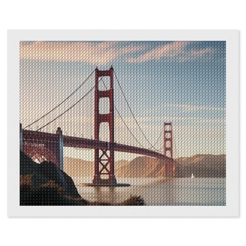 HJUQNGF Diamond Painting Kit für Anfänger, Golden Gate Bridge DIY Leinwand Kunst Dekor mit Harz Edelsteinen Komplettes Werkzeug (kein Rahmen) für Home Decor Geburtstage Weihnachten von HJUQNGF