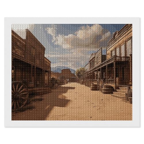 HJUQNGF Diamond Painting Kit für Anfänger, Old Wild West Cowboy Town DIY Leinwand Kunst Dekor mit Harz Edelsteinen Komplettes Werkzeug (kein Rahmen) für Home Decor Geburtstage Weihnachten von HJUQNGF