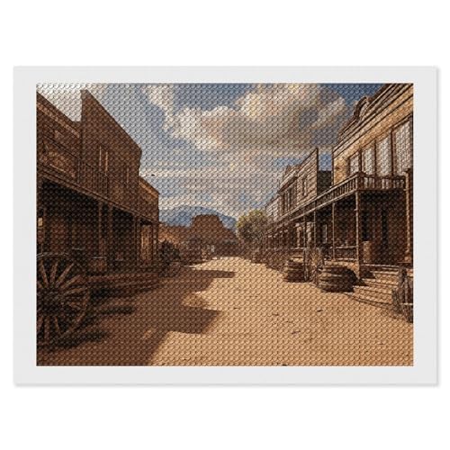 HJUQNGF Diamond Painting Kit für Anfänger, Old Wild West Cowboy Town DIY Leinwand Kunst Dekor mit Harz Edelsteinen Komplettes Werkzeug (kein Rahmen) für Home Decor Geburtstage Weihnachten von HJUQNGF