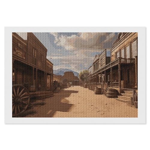 HJUQNGF Diamond Painting Kit für Anfänger, Old Wild West Cowboy Town DIY Leinwand Kunst Dekor mit Harz Edelsteinen Komplettes Werkzeug (kein Rahmen) für Home Decor Geburtstage Weihnachten von HJUQNGF