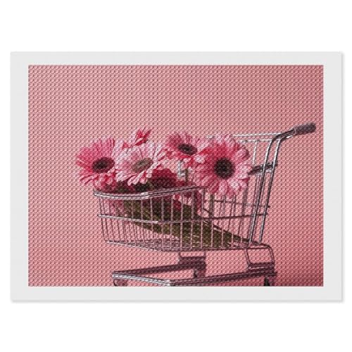 HJUQNGF Diamond Painting Kit für Anfänger Blumen im Einkaufswagen DIY Leinwand Kunst Dekor mit Harz Edelsteinen Komplette Werkzeuge (kein Rahmen) für Home Decor Geburtstage Weihnachten von HJUQNGF