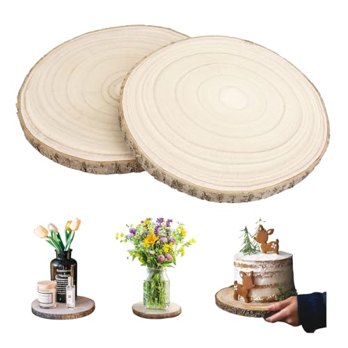 HJYDGJ 2 Stücke Polierte Holzplatte Rund Ø 30-35 cm Ungebohrte Holzkreise Holzbrett Baumscheibe Brett Großes Dekobrett Holz Holzscheiben zum Basteln Baumstamm Deko Paulownia Holzscheiben von HJYDGJ