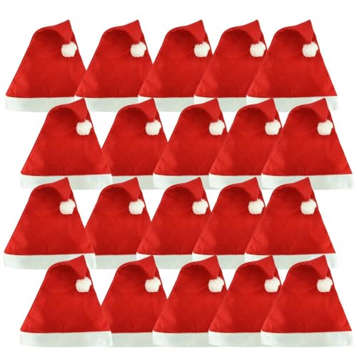 HJYDGJ 20 Stück Weihnachtsmannmütze 28x35cm Weihnachtsmütze Santa Hat Erwachsene Weihnachtsmützen Nikolausmützen Weihnachtsmütze Rot von HJYDGJ