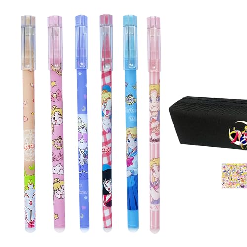 HJYZY 31 Stk Moon Girl Gelstift Niedliche Anime-Bleistiftbeutel-Seemann-Aufkleber Kugelschreiber Schwarze Tinte 0,5 mm Schulmaterial für Mädchen von HJYZY