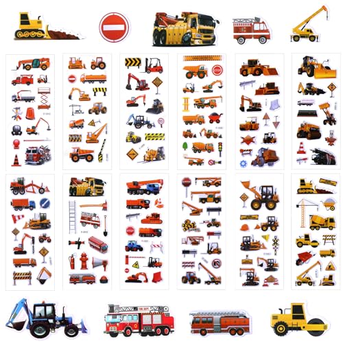 HJZHII 10 Blätter 3D Aufkleber für Kinder & Kleinkinder,3d Sticker Kinder,Bagger Traktor Sticker Puffy Auto Fahrzeug Bagger Belohnungssticker Geschwollen Stickers für Jungen Lehrer Kindergeburtstag von HJZHII