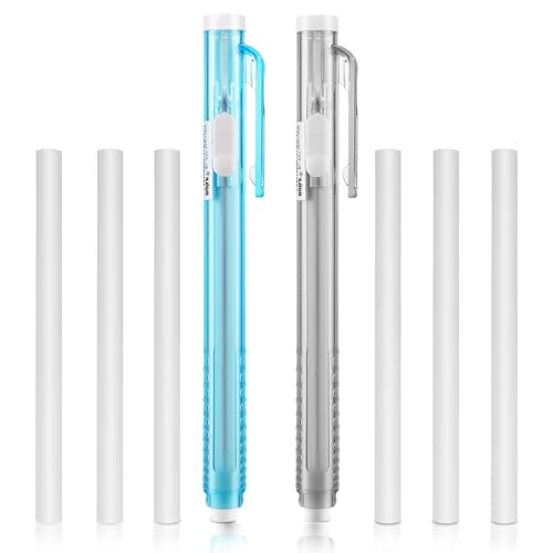 HJZHII 2 Stück Einziehbare Mechanische Radiergummi Stift mit 6 Ersatz Radierminen,Radierstift Radiergummi Set Im Stiftstil,Radierer Einziehbarer Radierstifte mit Refill Radiergummis Click Stick Bar von HJZHII