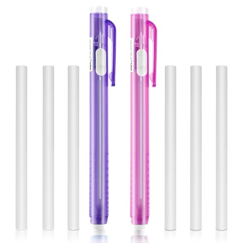 HJZHII 2 Stück Einziehbare Mechanische Radiergummi Stift mit 6 Ersatz Radierminen,Radierstift Radiergummi Set Im Stiftstil,Radierer Einziehbarer Radierstifte mit Refill Radiergummis Click Stick Bar von HJZHII