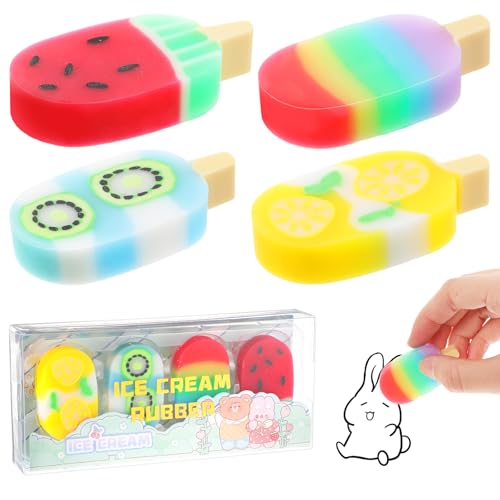 HJZHII 4 Stück Eis Radiergummi Kinder,Eis Radiergummi Set,Süße Radiergummis Lustige Radiergummi Schulkind Geschenk Einschulung Geschenk Einschulung Geschenke Eis Radiergummi von HJZHII