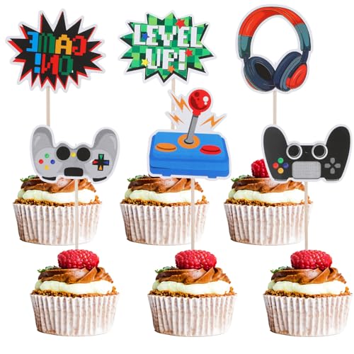 HJZHII Videospiel Tortendeko Geburtstag,Videospiel Cupcake Topper, Spielkonsolen Themen Kuchenaufsatz Happy Birthday Kuchen Deko Gaming Cake Topper für Junge Mädchen Kindergeburtstag Spiel Thema von HJZHII