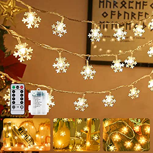 Lichterkette LED Lichterkette Batterie 6M 40 LED Lichterkette Weihnachtsbaum Lichterketten IP67 Wasserdicht Außen Innen Weihnachten Lichterketten für Zimmer,Balkon,Garten Warmweiß (Schneeflocke) von Aicharynic