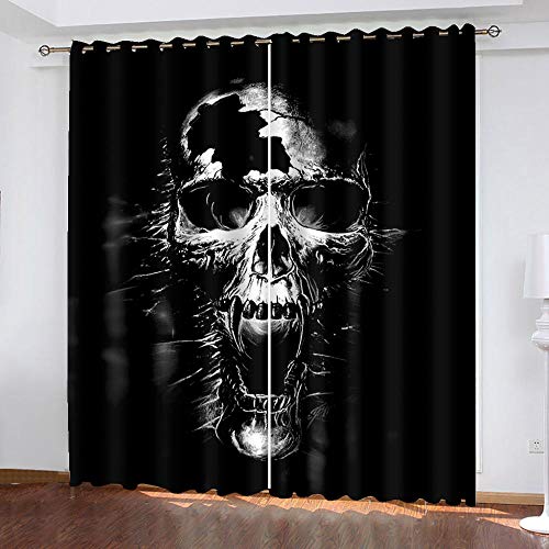 HKDGHTHJ Geräuschreduzierung Vorhang 200 X 214 cm Totenkopf Schwarz Horror Verdunkelungsvorhänge Wärmeisoliert Mit Ösen Für Fenster Zimmer Schlafzimmer 3D Muster von HKDGHTHJ