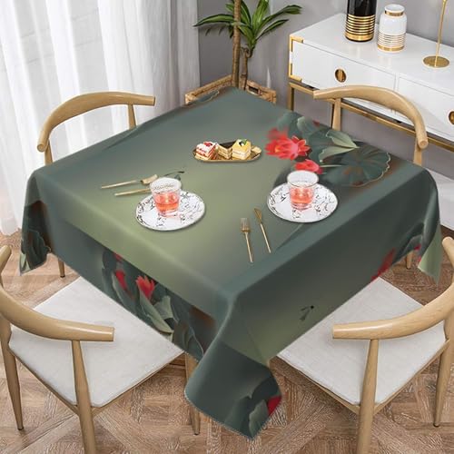 HKDkdp Tischdecke mit Lotusblume und Libelle, waschbar, wiederverwendbar, quadratisch, 140 cm, für Innen- und Außenbereich, Restaurant, Heimdekoration, Camping, Picknick von HKDkdp