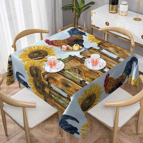 HKDkdp Tischdecke mit Sonnenblumen-Motiv, waschbar, wiederverwendbar, quadratisch, 140 cm, für drinnen und draußen, Restaurant, Heimdekoration, Camping, Picknick von HKDkdp